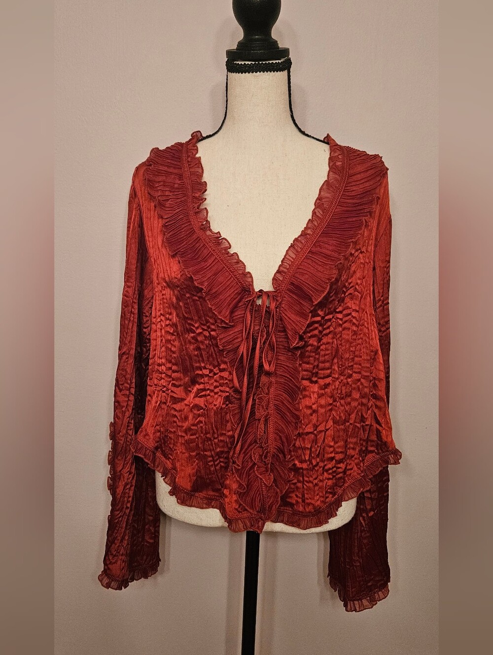 Anthropologie Long-Sleeve Ruffled Tie-Front Blouse